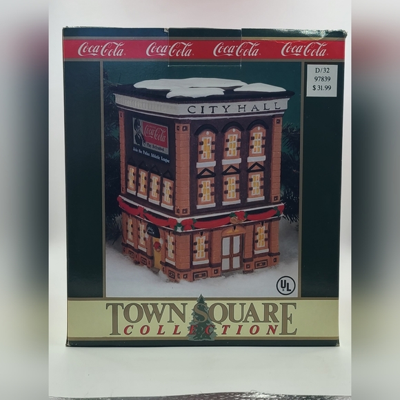 Coca-Cola Town Square Collection City Hall Christmas Village - Picture 1 of 6
